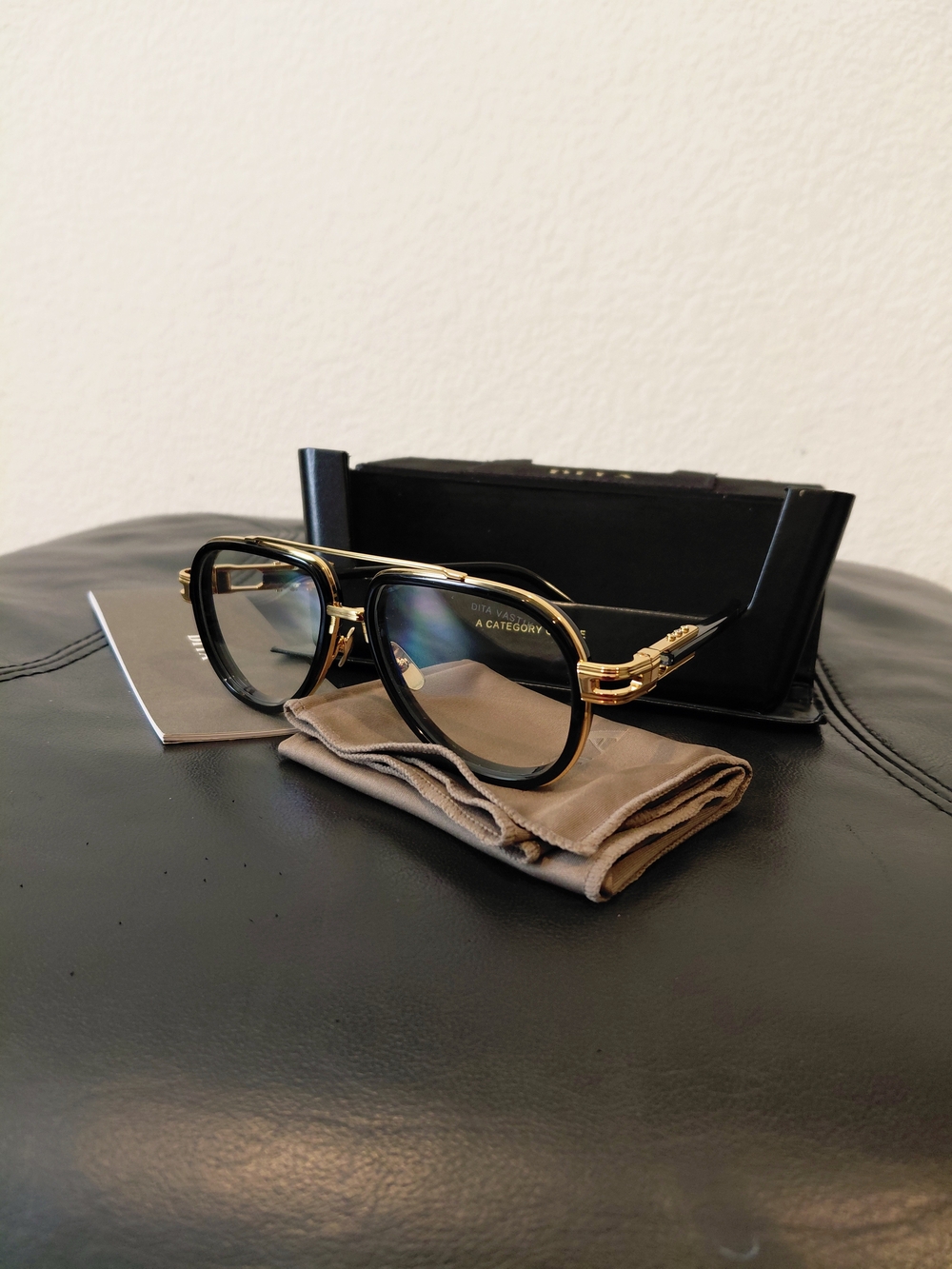 DITA DTS441 Vastik Beta-Titanium Framed Black/Gold Aviator Clear Lens Eyeglasses